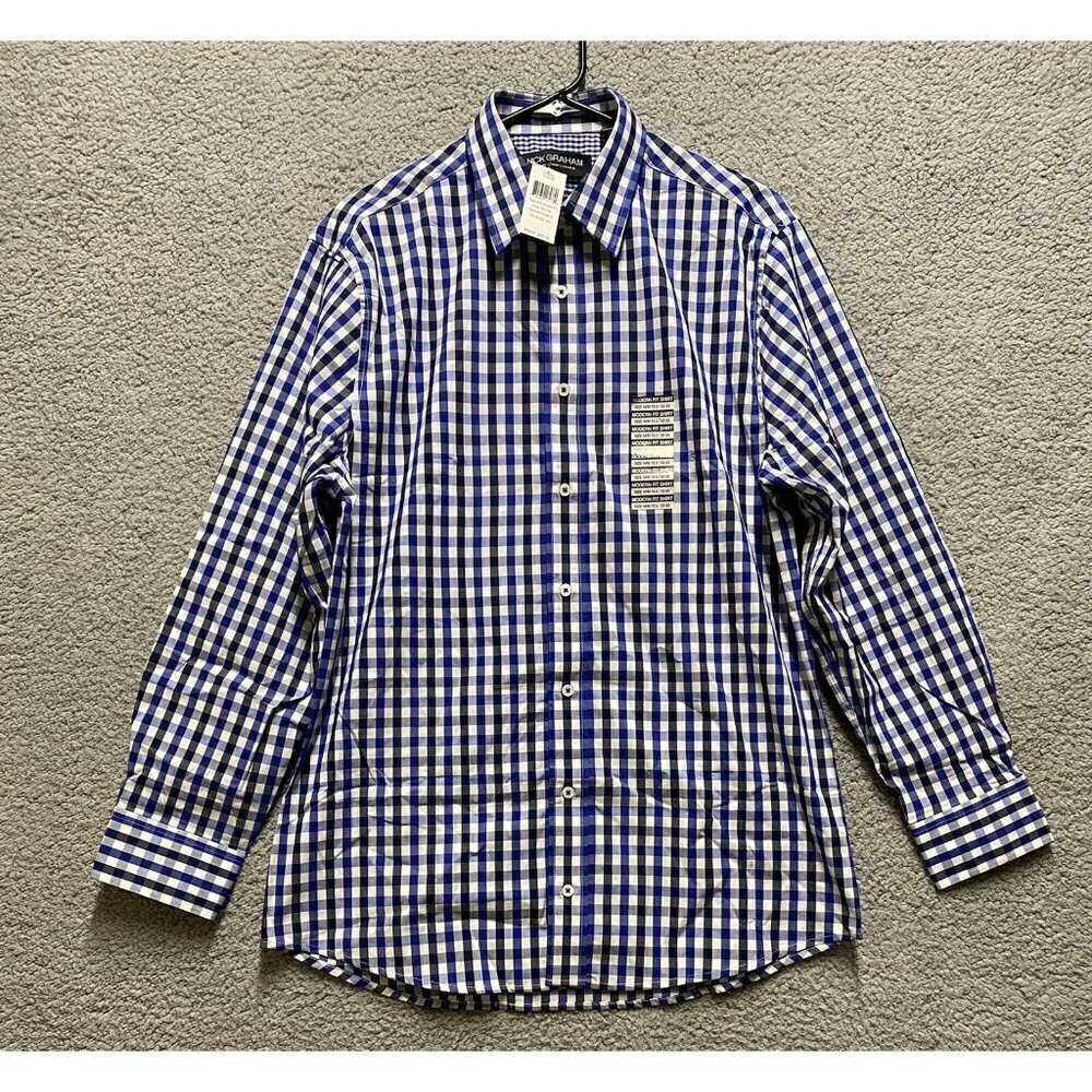 Nick Graham Button Up Shirt Mens M/M 15.5 32-33 Modern Fit Blue Long Sleeve